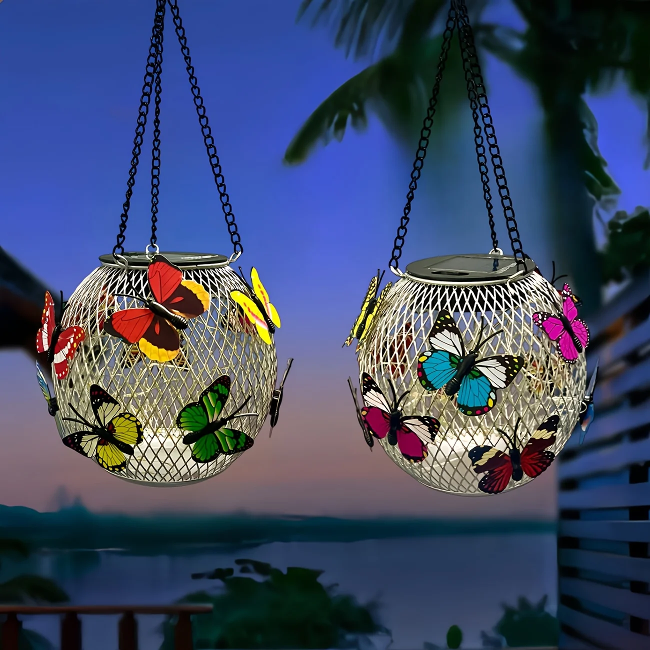 1pc Solar-Powered Butterfly Lanterns Metal Hanging Outdoor Lights, Yard Decor - Holiday Gift Solar Outdoor Decorations