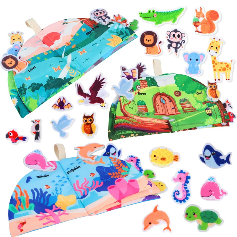 Tear Cloth Book Quiet Book For Girl and For Boy Washable Montessori Matching Picture Paste Puzzle Busy Board Kids Crinkle Book