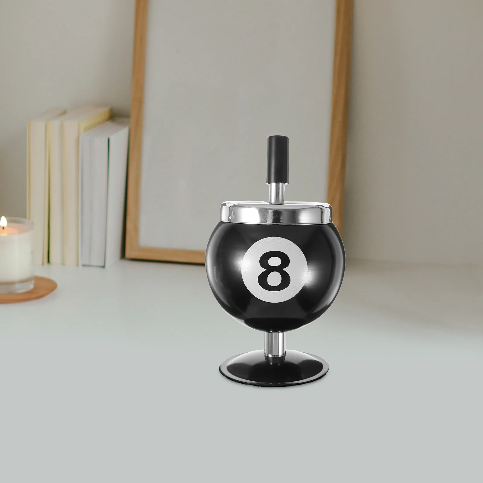 

Stylish Push Down Billiards Ball Ashtray Large Capacity Metal Cigarette Ash Tray Windproof For Home Bar Hotel Party Gift Black