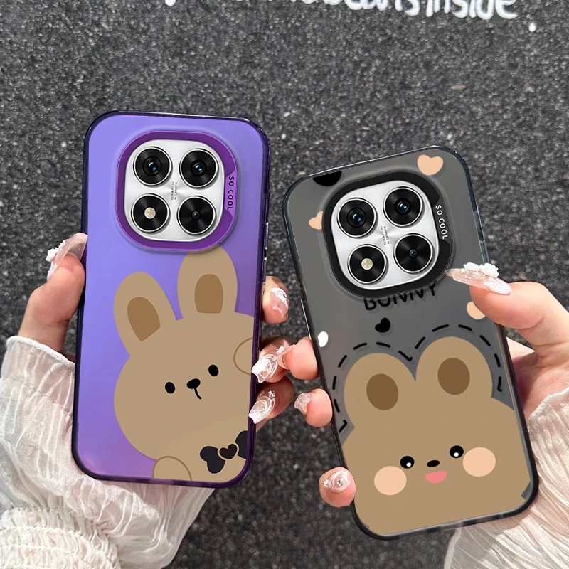 Cartoon Bear For Xiaomi 13 14T Redmi 13C Note 9S 10 12 13 14 Pro Plus POCO X6 M6 X5 C65 K70E IMD Colorful Silver Phone Case