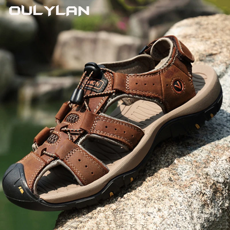 Breathable Sandals Men's Hollow Slippers Summer Shoes Large Size Sandals Outdoor Water Trekking Beach Dad's Shoes 40~47 Size