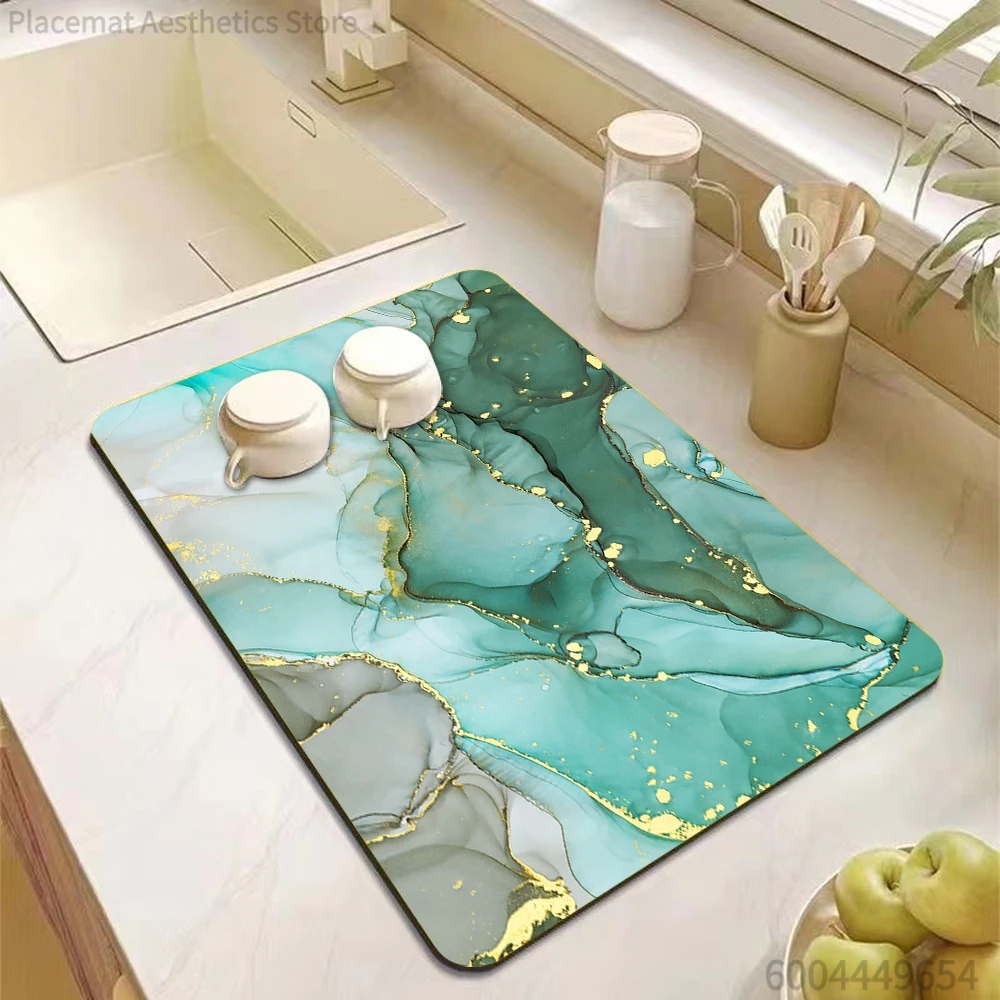 Marble Pattern Kitchen Dish Drainer Mat Antiskid Quick Dry Absorbent Mat Coffee Maker Drain Pad Tableware Placemat