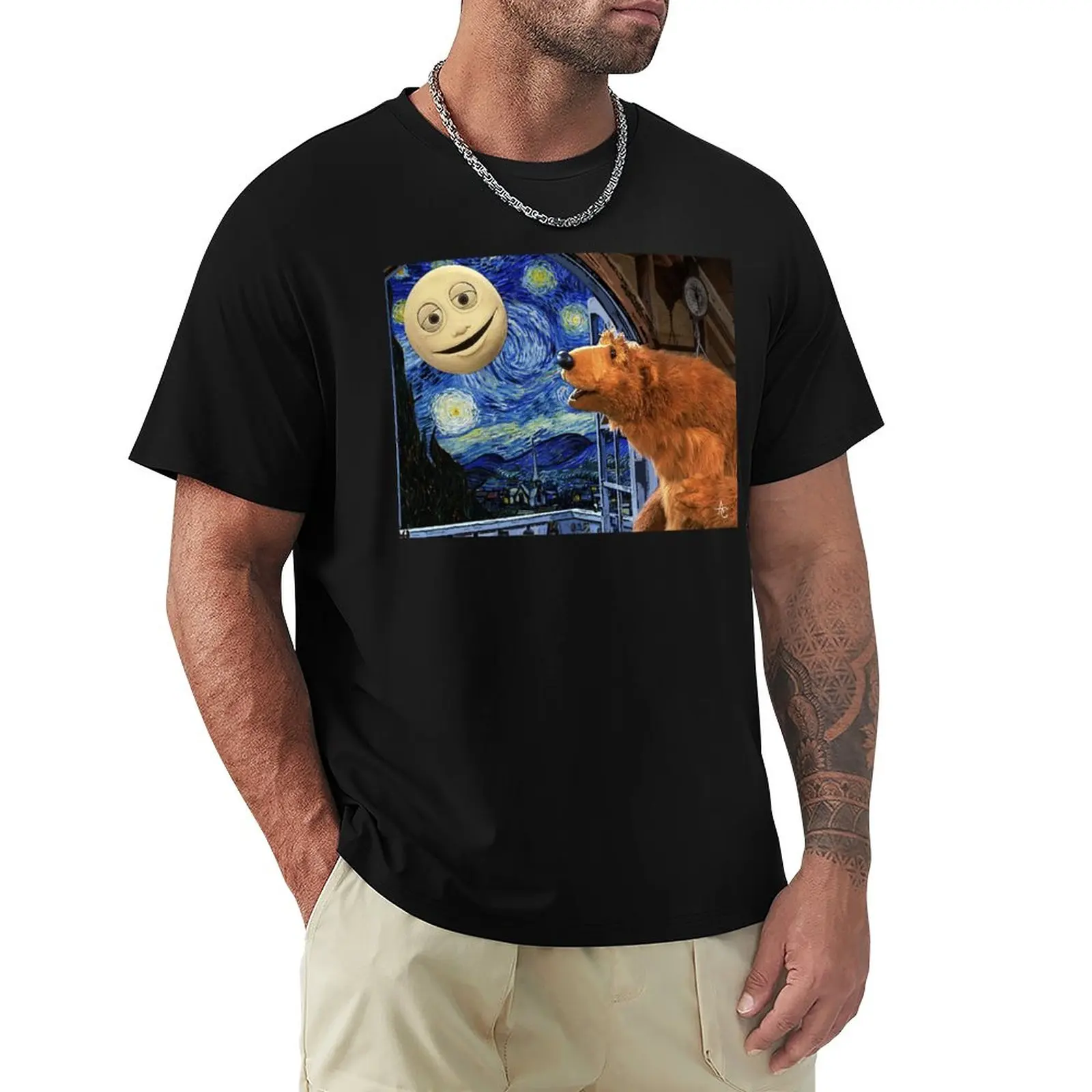 Bear in the big blue house with Starry night T-Shirt animal print shirt for boys summer tops mens cotton t shirts