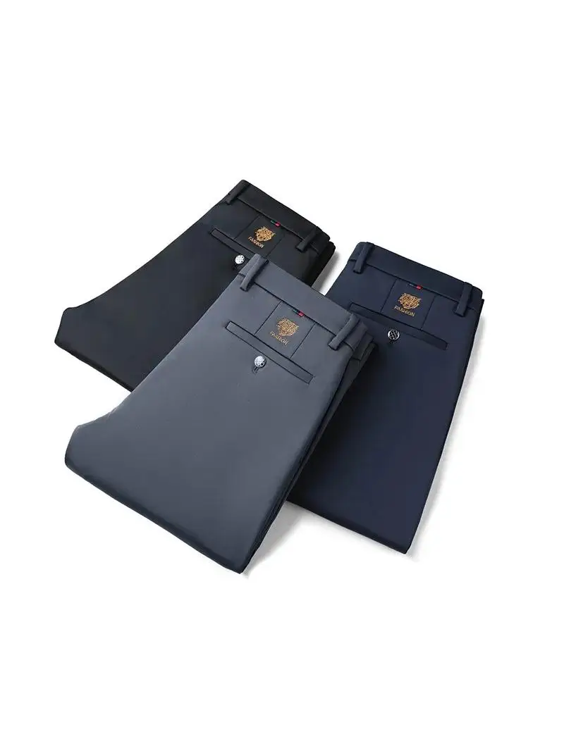 

Новые гладкие мужские повседневные брюки с вышивкой, приталенные, модные, прямого кроя, для весны и лета