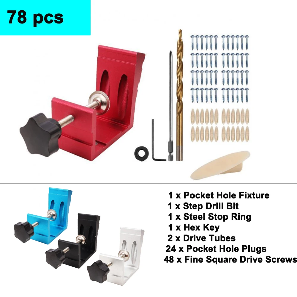 46/78 PCS Pocket Hole Jig Kit 78pcs Woodworking Angled Hole Locator Hole Opener Woodworking Aid