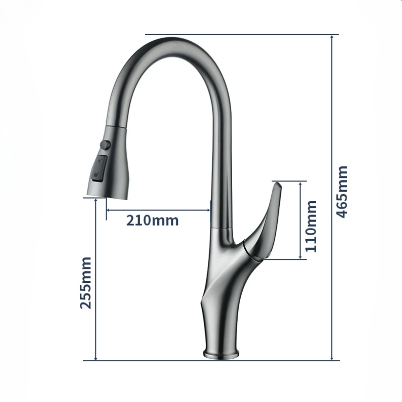 Imagem -06 - Torneira de Cozinha Cinza Escovada Design Pull-out Pia de Rotação Quente e Fria Única Alça Torneira Misturadora de Água de Controles