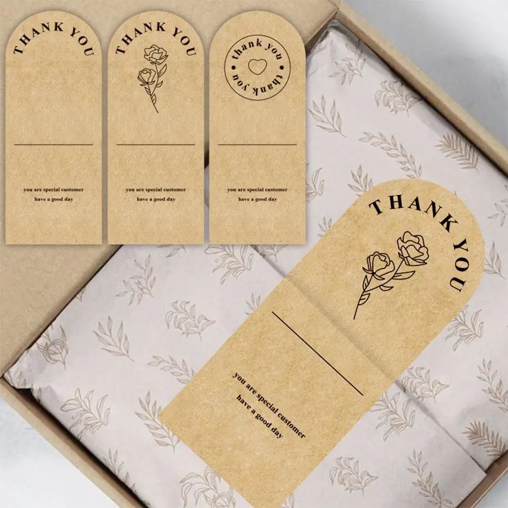 50PCS Kraft Paper Thank You Stickers Commodity Packaging Floral Pattern Wrapping Tags Event Party Supplies Sealing Labels