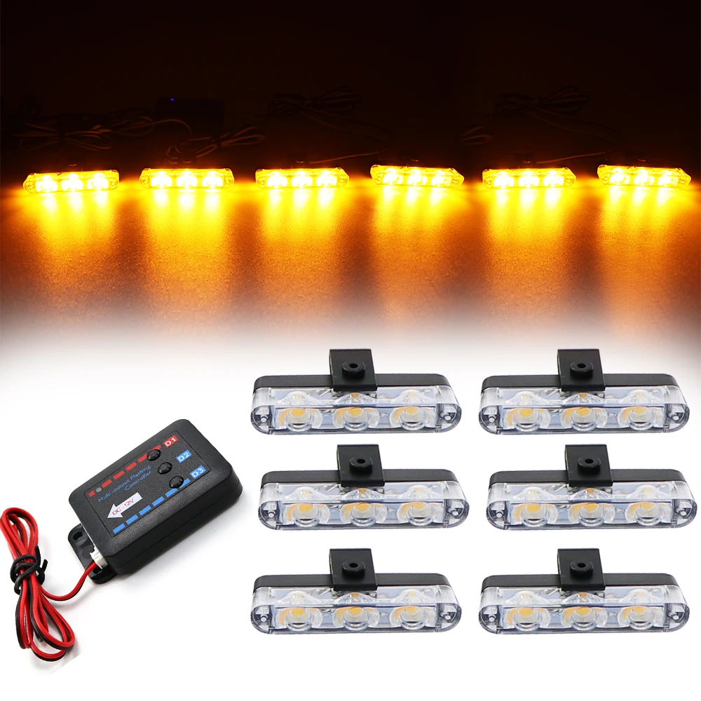 3 LED Car Front Grille Strobe Lights Flash Warning Lamp Red Blue Yellow Rescue Vehicle Emergency Flasher Signal Lighting
