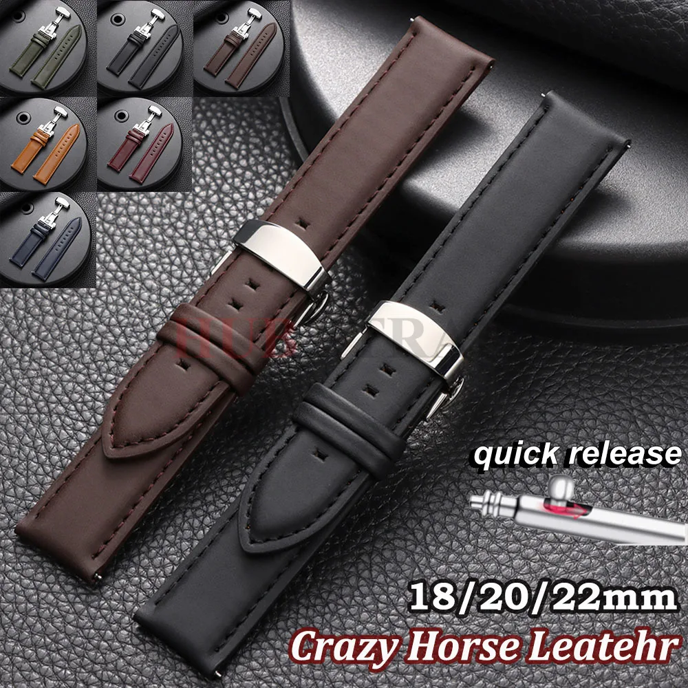 18mm 20mm 22mm Quick Release Cowhide Leather Watchband Business Strap for Omega Black Brown Red Butterfly Buckle Watch Accessory