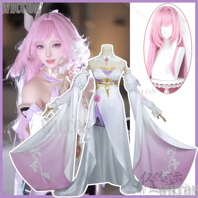 Anime Game Honkai Impact 3 Cosplay Elysia Costume Angel Returns Powder White Evening Dress Pink Wig Woman Christmas Customized