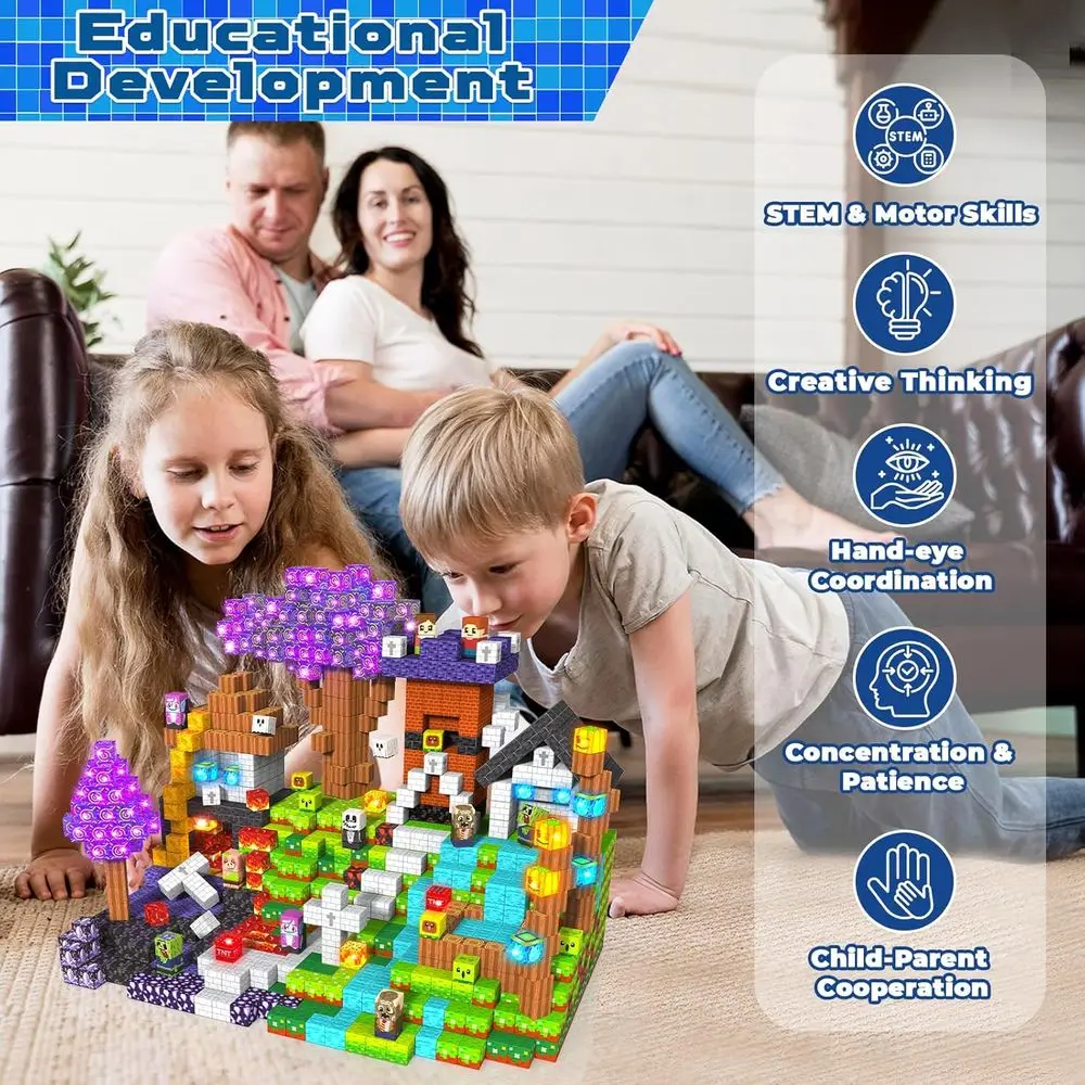 Juego de bloques de construcción magnéticos con luz, 150 piezas de juguetes STEM para niños de 3 años, cubos inspirados en Montessori para juegos creativos
