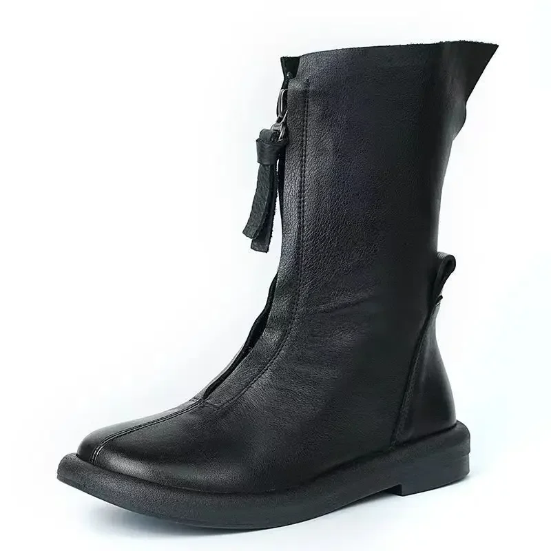Careaymade-New retro pu leather ingle boots long boots female ankle boots soft bottom leather boots flat autumn and winter boots view 3