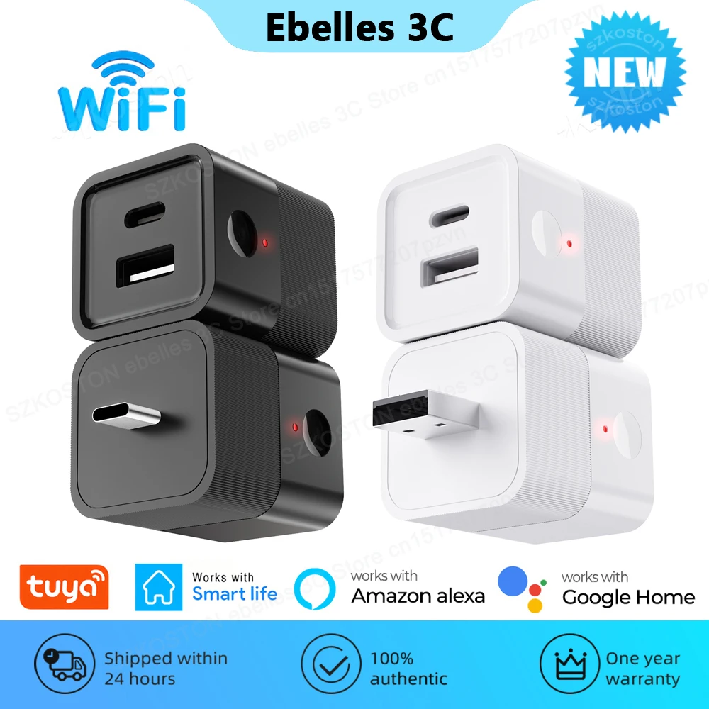 Tuya WiFi Smart TypeC USB Adaptor Independent Control 2 in 1 Micro Power Adaptor Smart Life APP Timing Voice for Alexa Google