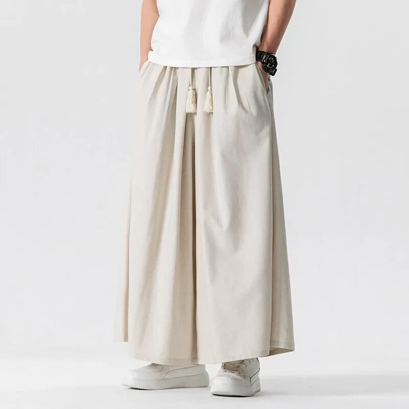 Kimono Men Pants Japanese Samurai Costume Solid Color Drawstring Waist Pants Haori Baggy Harajuku Hip Hop Trousers Plus Size 5XL