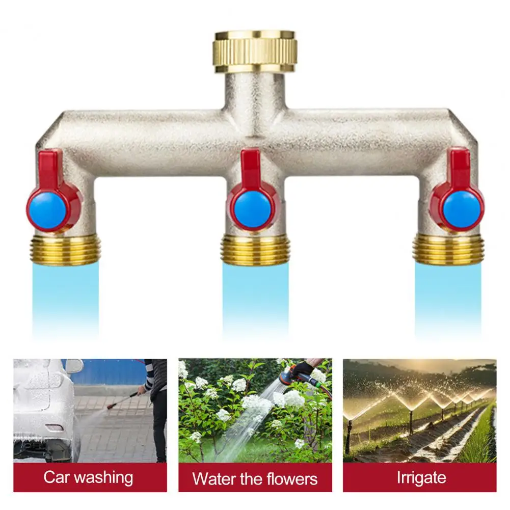 Water Feeder Splitter Heavy Duty 3-way Garden Hose Splitter Nickel Plated Brass Faucet Frost Resistant Outdoor Spigot Adapter
