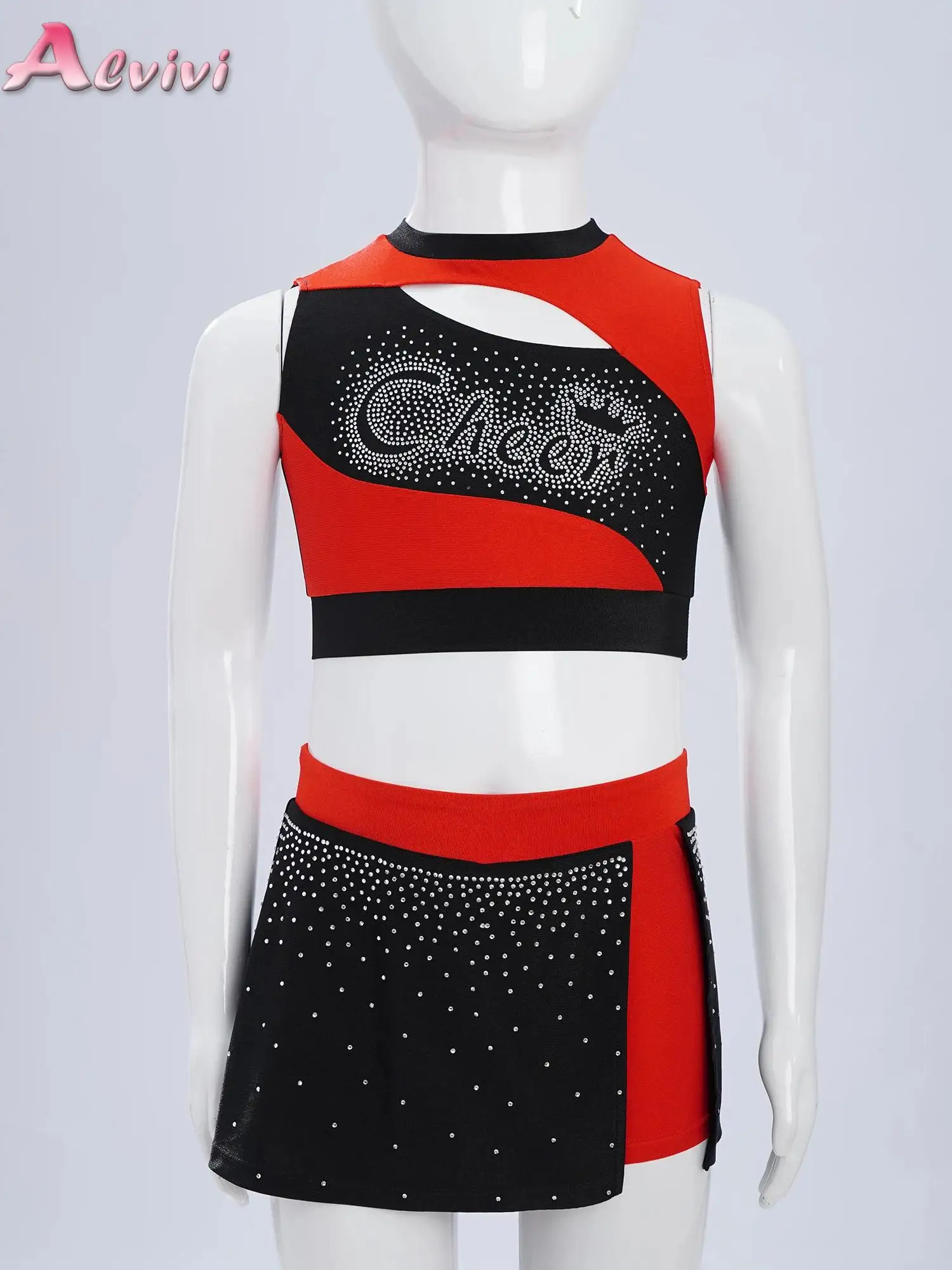 Kids Girls Cheer Dance Outfit Set for Cheerleading Uniform Halloween Cosplay Cheerleader Costume Teens Teamwear Dancewear