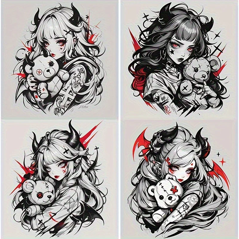 AliExpress NONE 4PCS/SET Trendy Dark Cute Devil Girl Sticker Set, High-Quality, Waterproof, Great for Car Bike Notebook, Unique Dark-Anime