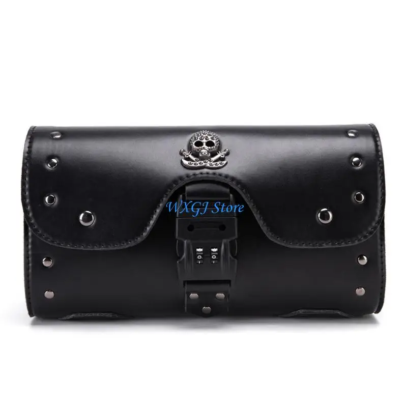 

37JE Waterproof Motorcycle Fork Handlebar Bag With Anti Theft Lock PU Leather Storage For Tools Accessories Keys