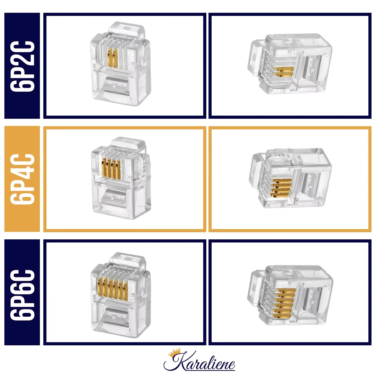 50PCS 6P6C 6P4C 6P2C Crystal Head Modular Plugs for RJ25 RJ14 RJ11 Jack Phone Cables
