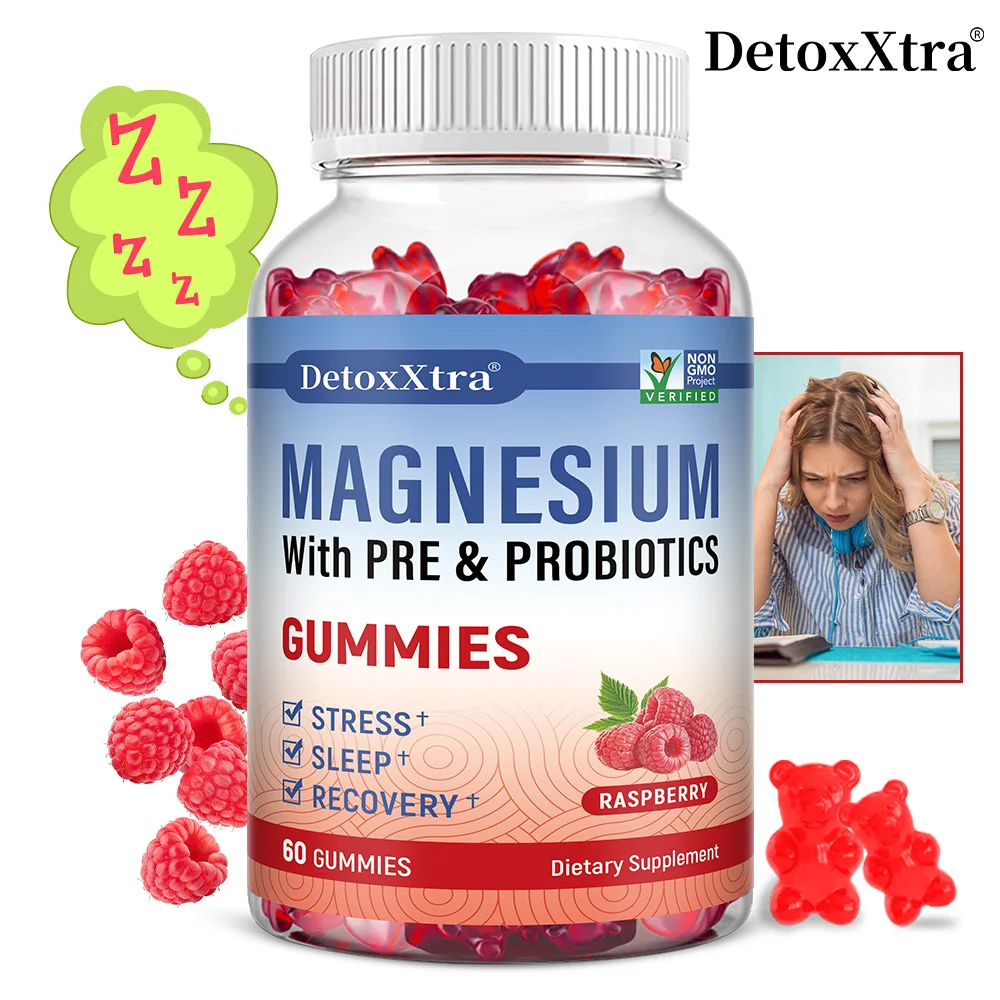 

Магниевые цитратовые жевательные конфеты с пребиотиками и пробиотиками, поддерживает сон, здоровье сердца, кости и мышцы, расслабление и пищеварение