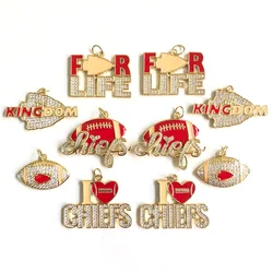 10pcs Cubic Zirconia Pave Chiefs American Football Mix Charm Exquisite Pendant Bundle for Women Necklace Bracelet Making