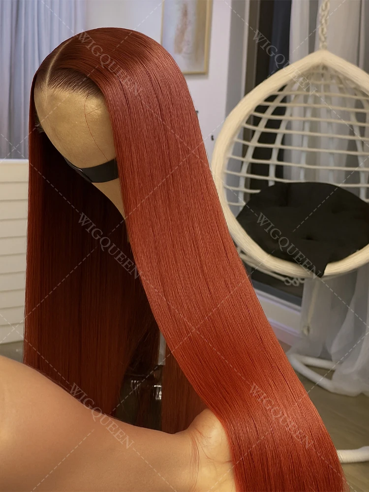 

Reddish Brown Ultra-thin Invisible Lace Front Wig Human Hair Auburn Copper Color 13x4 Long Silky Straight Frontal Human Hair Wig