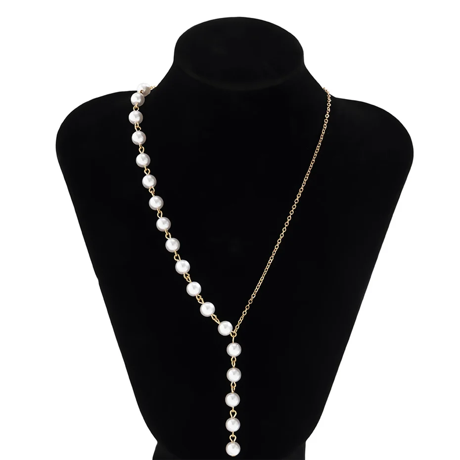 Ingemark Elegante Asymmetrische Imitation Perle Brust Kette Halskette Frauen Mi Braut Kpop Perle Lange Halsband Zubehör Schmuck Neue – Detail 10
