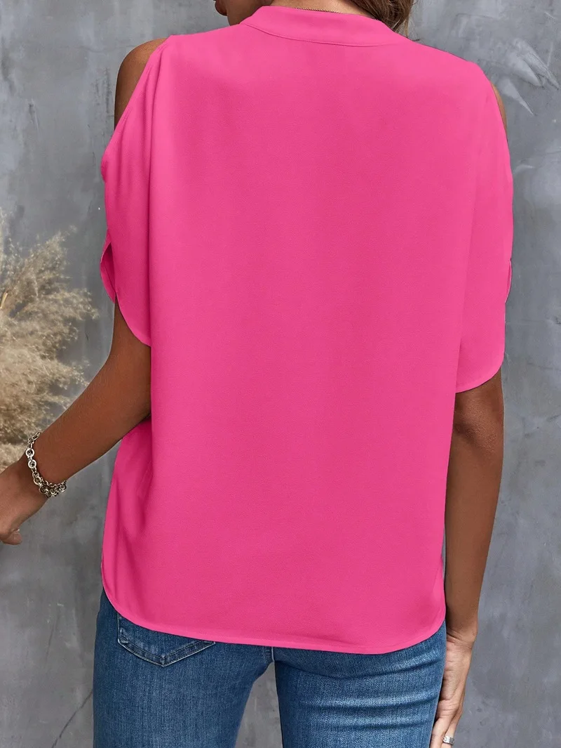 Sexy Off-Shoulder Kurzarm-Tops, Blusen, Büro-Damenmode, Frühling-Sommer-Mode, Lässiges Einfarbiges T-Shirt für Frauen – Detail 20