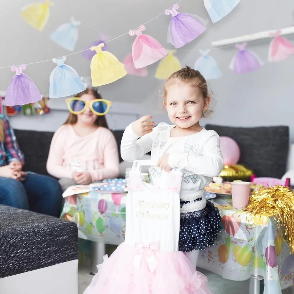 Pastellfarbenes Prinzessinnenkleid Happy Birthday Banner Glitzer Gold Sterne Hängende Papiergirlanden für Mädchen Übernachtungsparty Geburtstagsdekoration – Detail 12