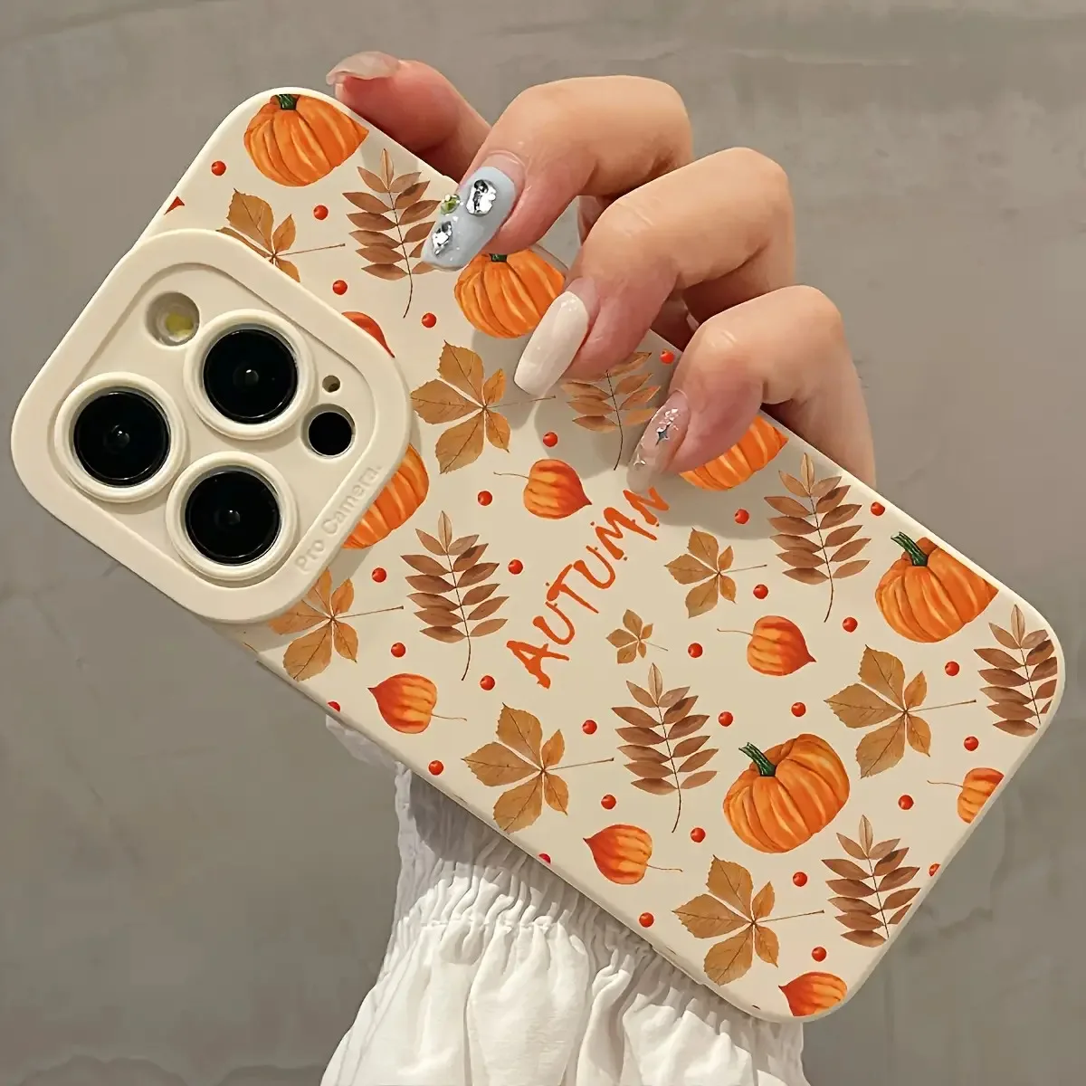 

A Full Protective Phone Case Featuring Autumn Maple Leaves And Pumpkin Designs for iPhone 17, 16, 15, 14, 13, 12, 11, etc