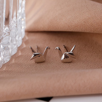 2pcs/Pair Origami Crane Stud Earrings, Silvery-Plated Simple Fashion Accessory, Trendy Ears Decorationpcs