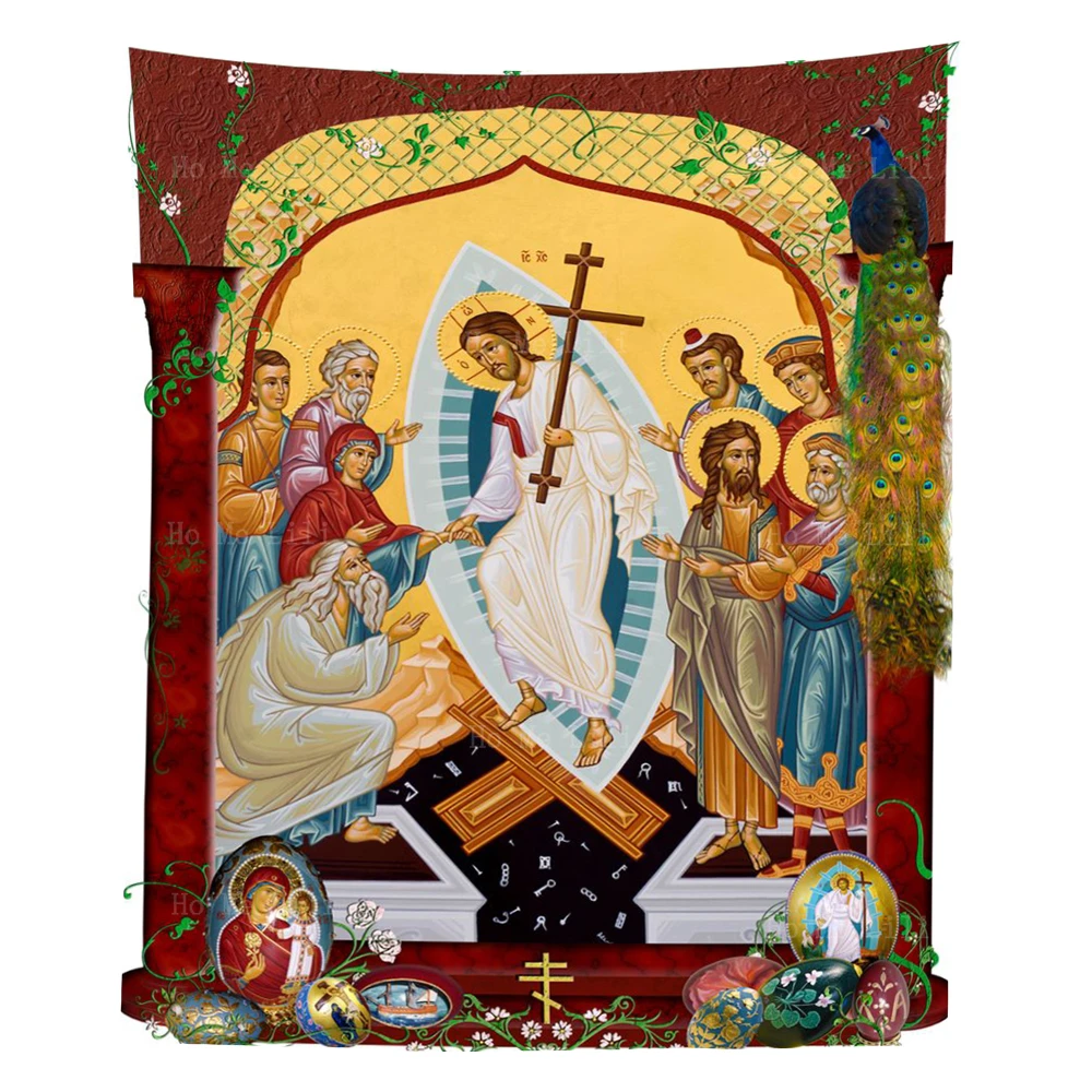 

Christ Resurrection Of The Lord Icon Jesus Ascension Savior Theophany Tapestry By Ho Me Lili For Livingroom Wall Decor