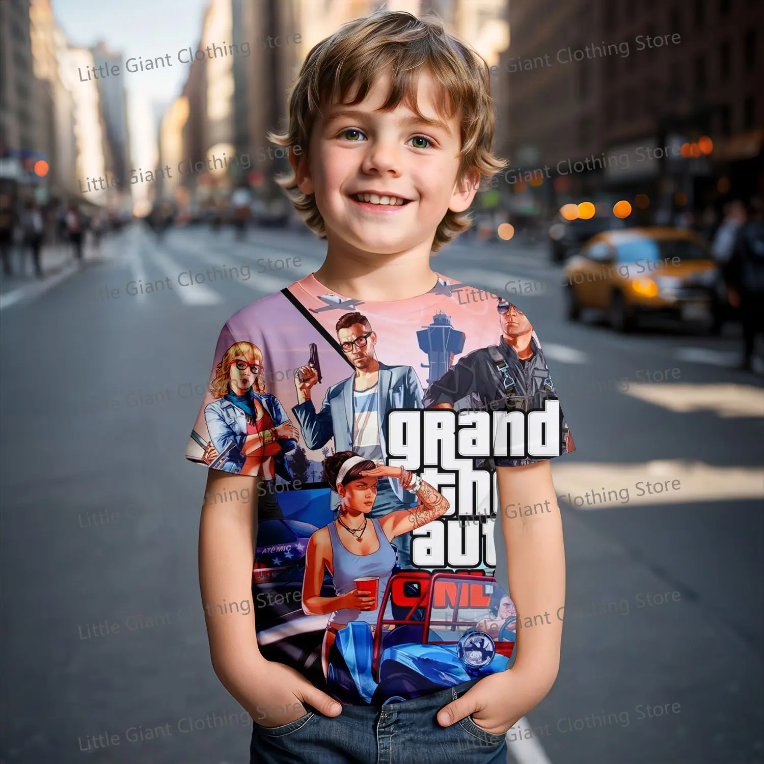 Camiseta de manga corta con estampado 3d de Gta para niños, Tops transpirables informales, ropa deportiva de moda urbana para niñas, novedad de verano