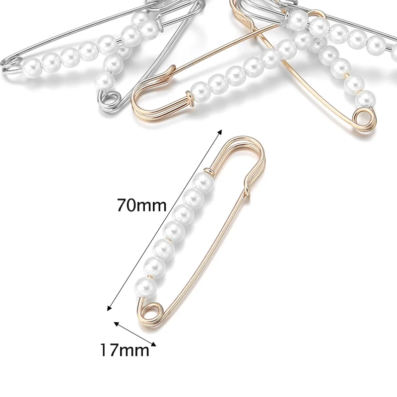 5Pcs/Lot 70x17mm Imitation Pearl Beaded Brooch Pins Safety Pins For DIY Crafts Ornament Making Bag Garment Findings Accessories