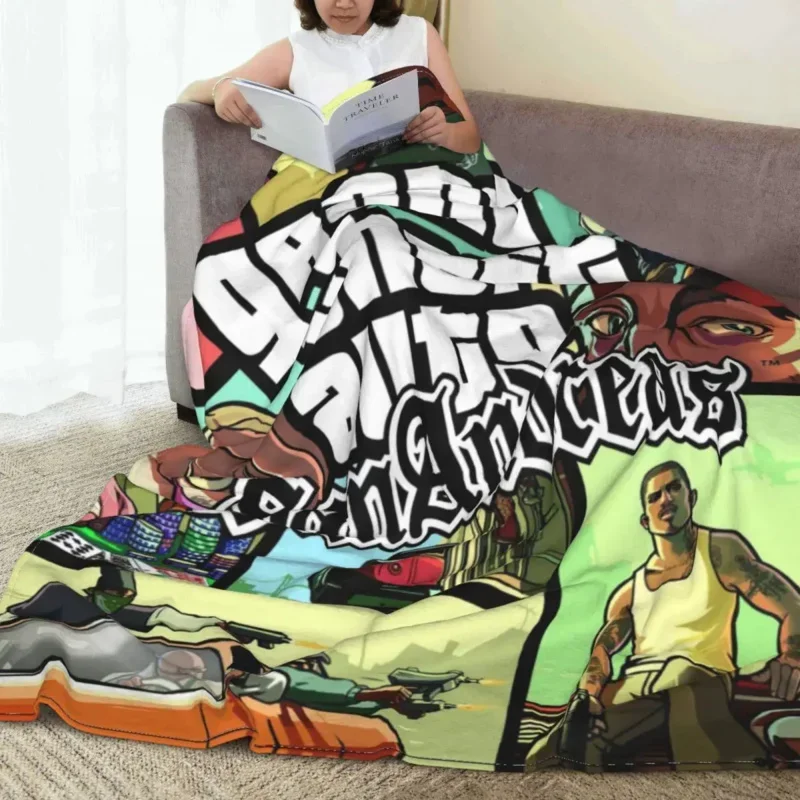 Fleece Grand Theft Auto San Andreas Throw Blanket Warm Flannel GTA Video Game Blankets for Bedroom Car Sofa Bedspreads