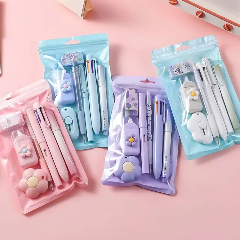 7-Piece Stationery Set Includes Gel Pen Multicolor Ballpoint Pen Highlighter Eternal Pencil Correction Tape Eraser Utility Knife