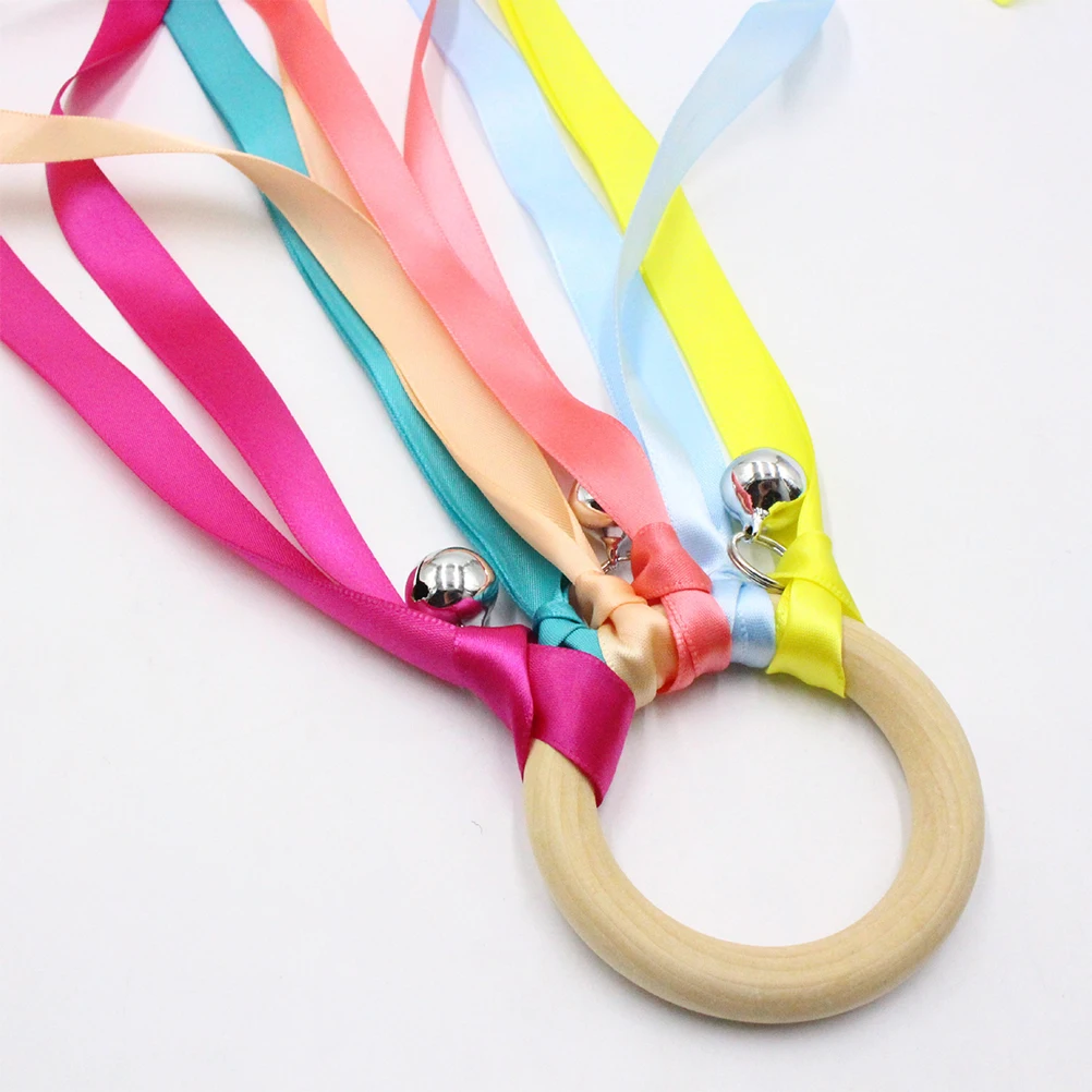 

4Pcs Rhythmic Gymnastics Ribbons 25cm Wooden Round Handles Perfect for Dance Twirling Color Guard Marching Band Training