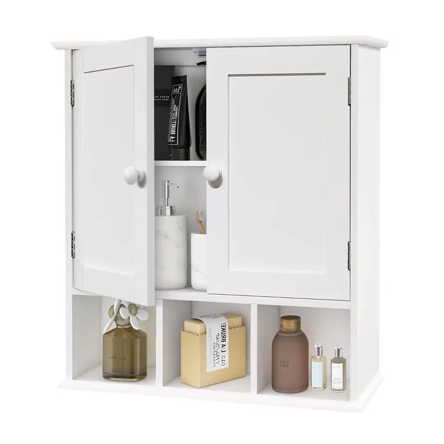 

White Bathroom Wall Cabinet with 2 Door Adjustable Shelves,Over The Toilet Storage White Wall Mounted Medicine Cabi Customizable