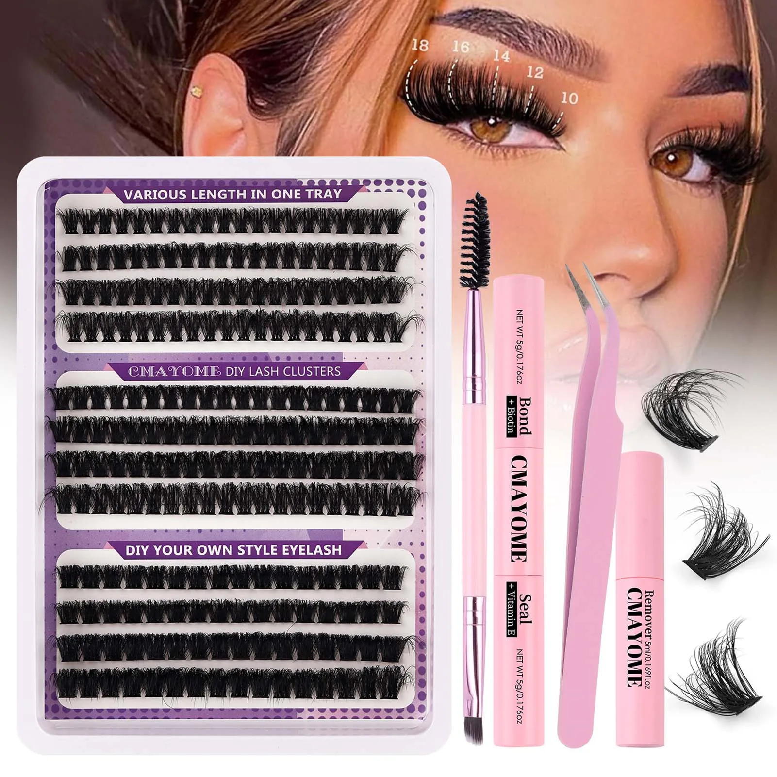 10-16mm Eyelash Clusters Kit DIY Lash Extension Kit Lash Bond And Seal And Eyelash Tweezers With Waterproof Strong Hold