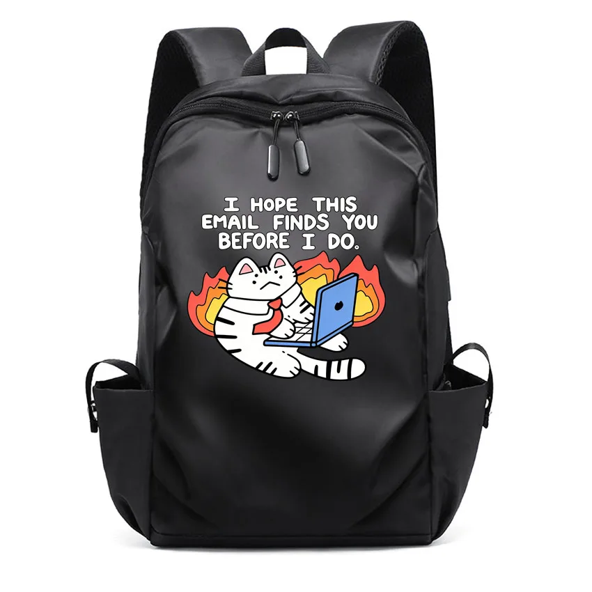 

Cute Angry Cat Pattern Printed Women Unisex Backpack Men USB Charging Waterproof Laptop Business Computer Notebook Backpacks