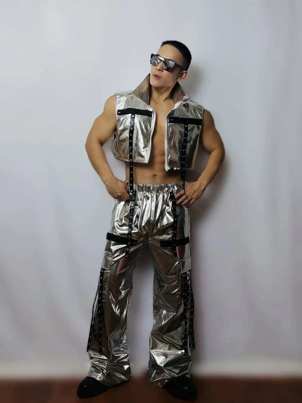 مثير الرجال Ds حفلة الفضة Techwear عرض مسرحي المغني راقصة جوجو ازياء مثير الشرير الجاز الرقص أداء الزي #1