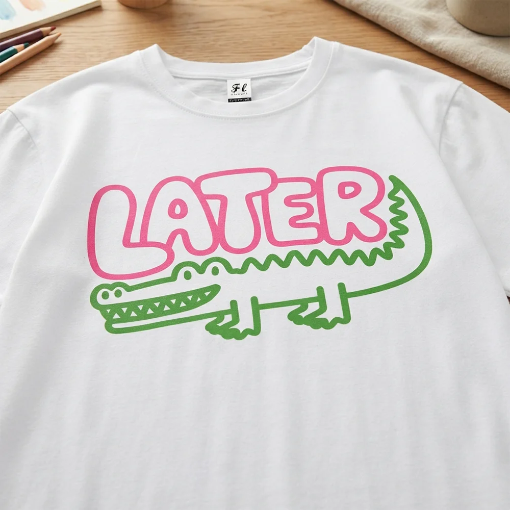 Womens Later Gator Crocodile Graphic T Shirts Cute Alligator Outline Print Casual Short Sleeve Crew Neck Loose Summer Top