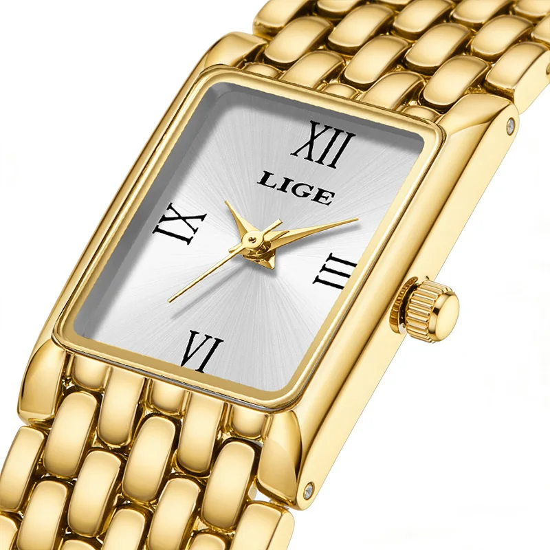 

LIGE модные женские повседневные элегантные простые прямоугольные кварцевые стальные часы подарок для женщин наручные часы повседневные Relogios Feminino + коробка