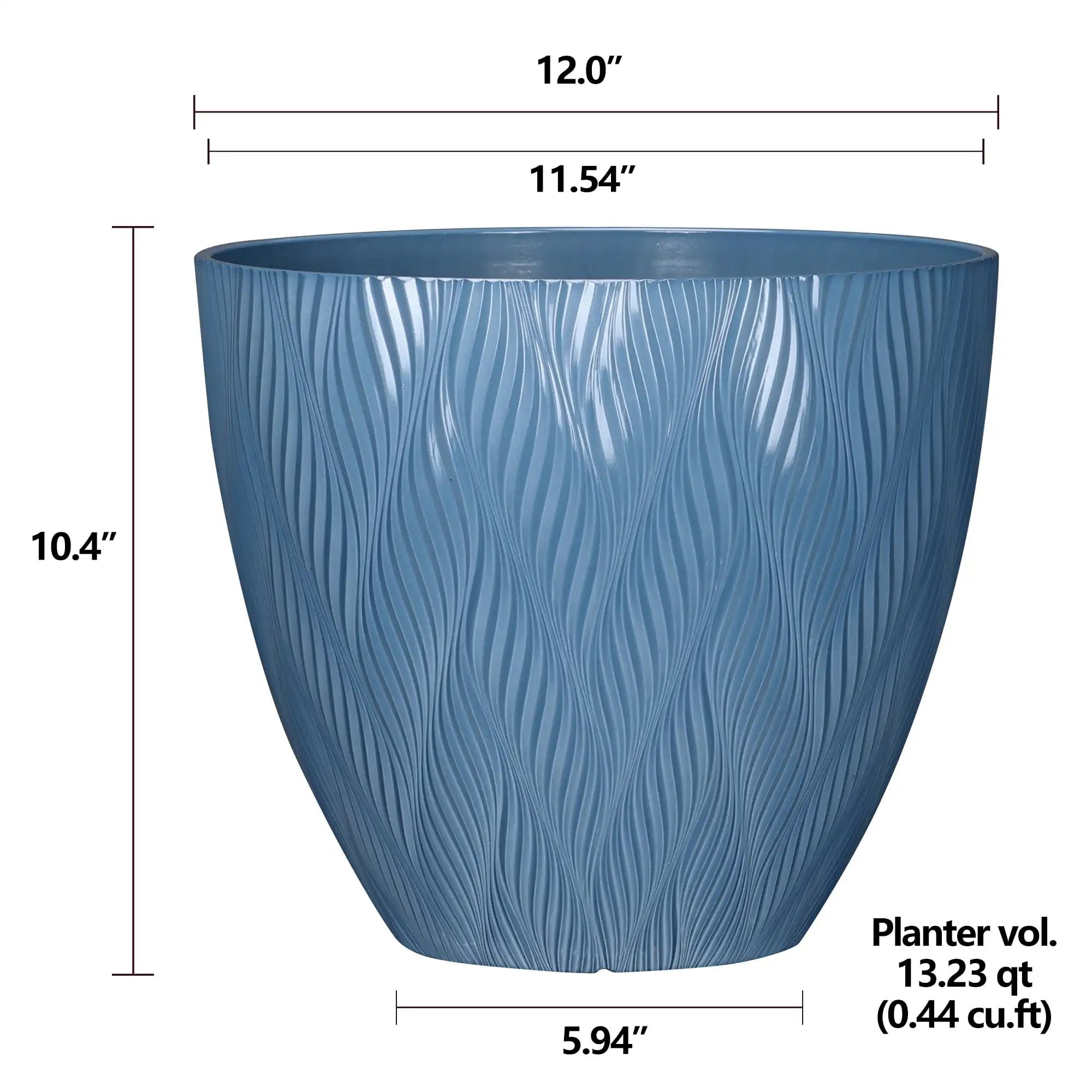 نهر Macetero de Resina Reciclada Azul، 12 × 12 × 10,4 Pulgadas