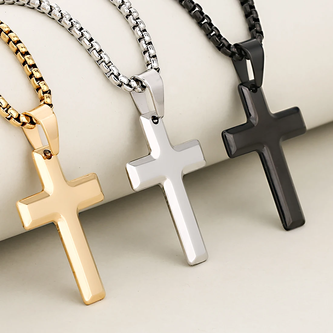 Small Stainless Steel Cross Pendant Necklace High Polished Simple Chrisitian Jesus Prayer Charms Amulet Jewelry For Men Women
