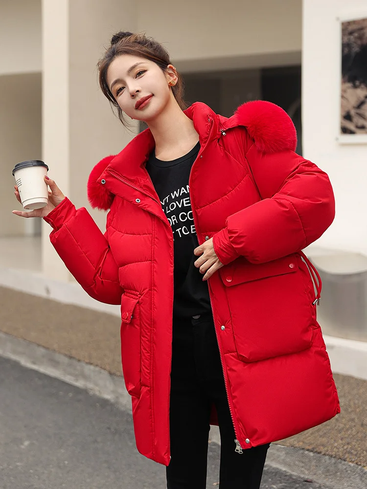 Vielleicht New Cotton Padded Long Snow Parkas Women Winter Big Fur Collar Removable Hooded Jacket Female Windproof Coat Outwear