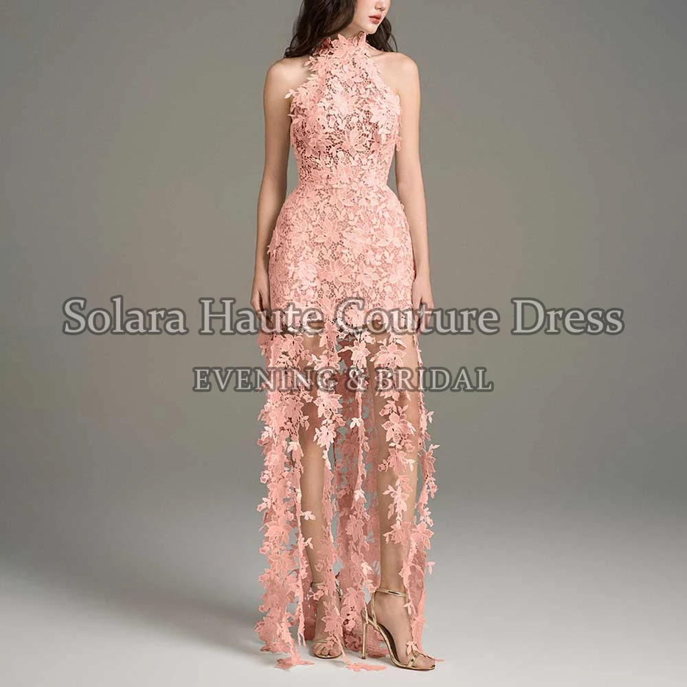 Solara Customized High-neck Lace Straight Formal Elegant Prom Dresses Sleeveless Floor-length Luxury 2026 Evening Dresses