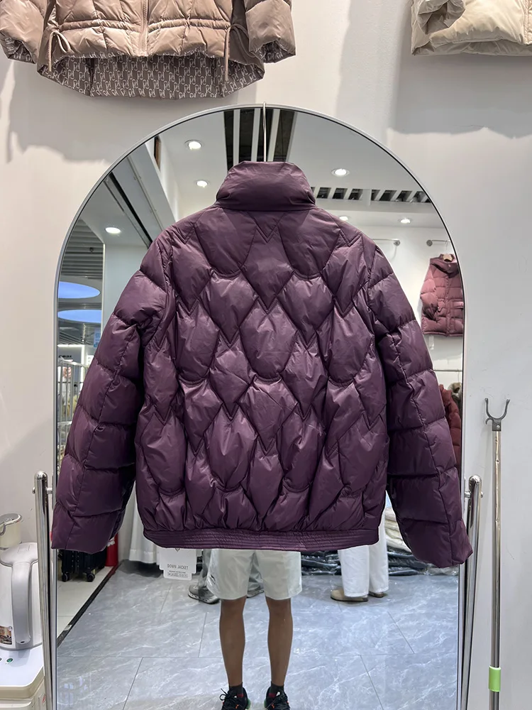 سترة نسائية شتوية خفيفة جديدة فضفاضة بياقة واقفة وتصميم صدر واحد سترة عصرية دافئة قصيرة الطراز