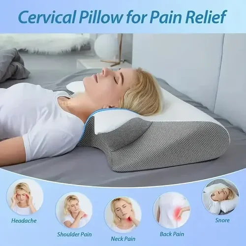 Imagen 2 del producto Almohada Cervical de espuma viscoelástica, protección del cuello, almohada de memoria de rebote lento, cuello Cervical en forma de mariposa, cuidado del sueño saludable, 1 ud.