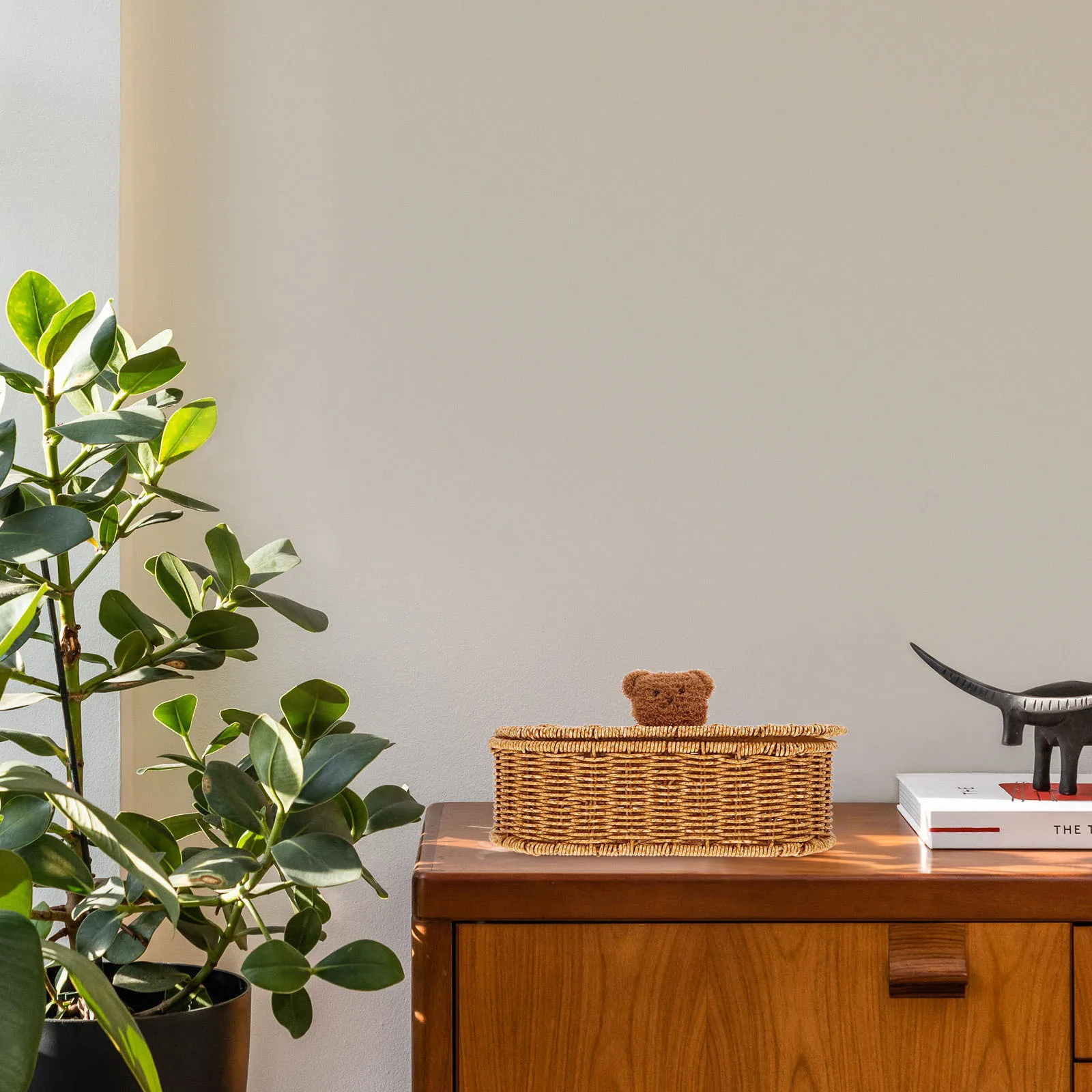 1pcs Storage Box Imitation Rattan With Bear Handle Woven Desktop Organizer For Office Home School Sundries Holder Household